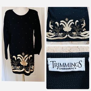 90's TrimmingS Black Gold Knit Sequined Sweater Dress
